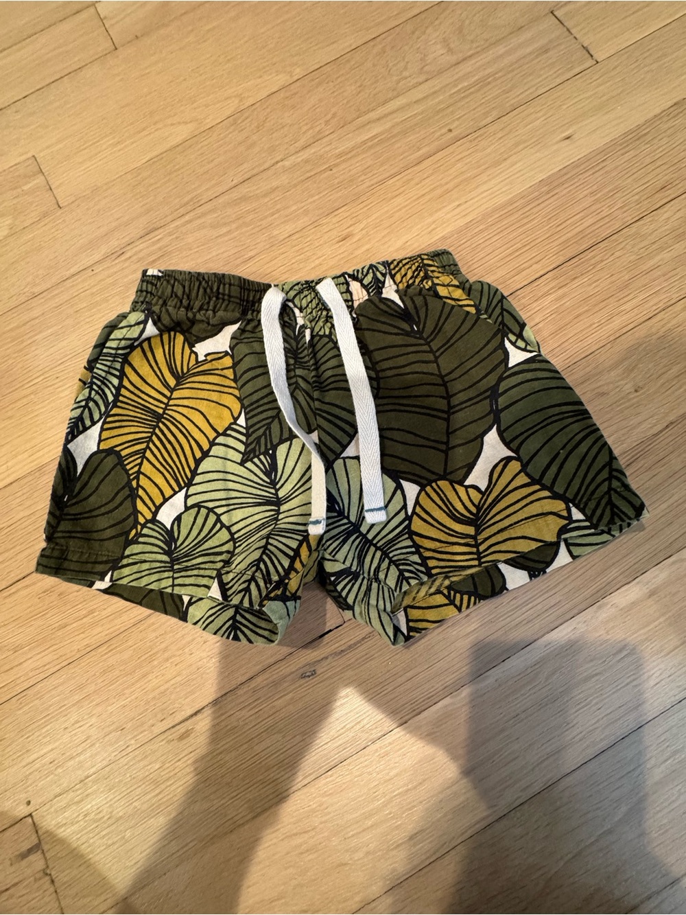 Tropical Leaf Print Drawstring Shorts - Green & Mustard